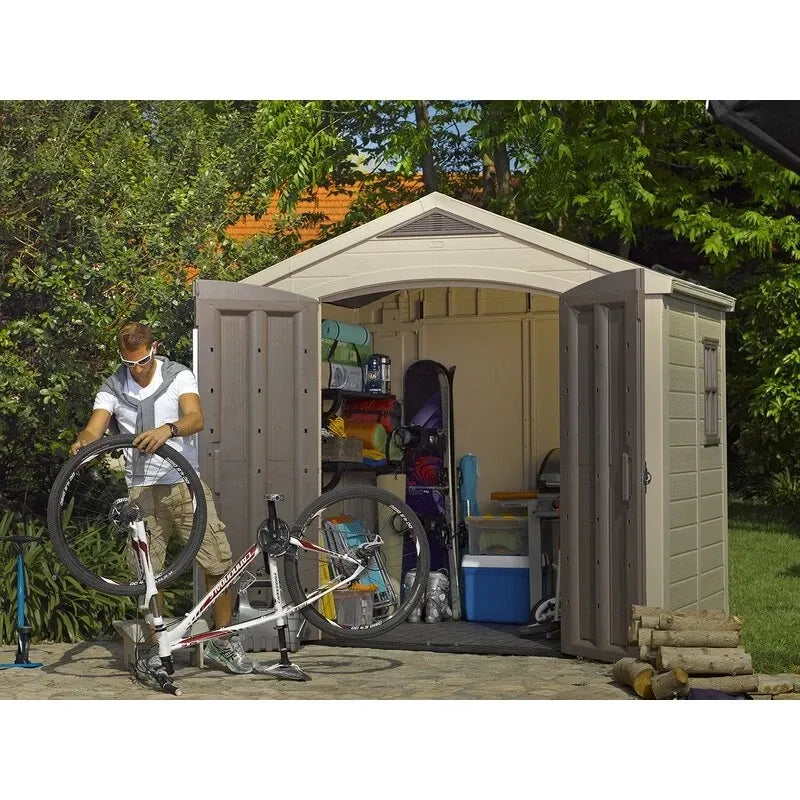Factor 8 ft wide x 6 ft deep plastic storage shed