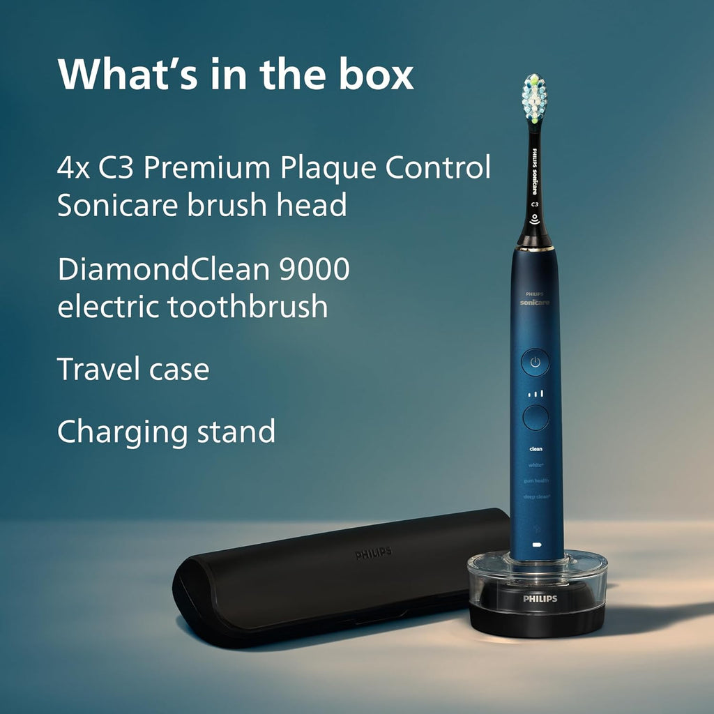 Philips Sonicare DiamondClean 9000 Electric Toothbrush – Smart Sonic Whitening, App Coaching, 4 Modes & 3 Intensities, Aquamarine