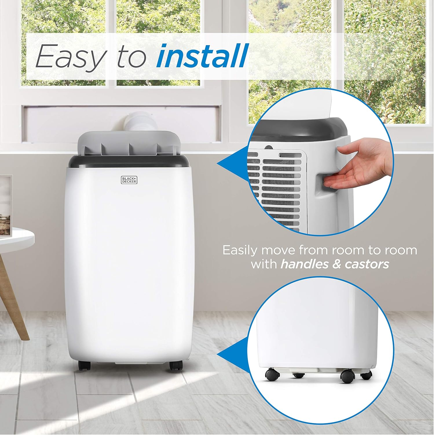 BLACK+DECKER Portable Air Conditioner. 8.000 BTU (5.000 BTU SACC) for Rooms Up To 350 Sq. Ft.. Portable AC with Full Function Remote Control & Window Kit.