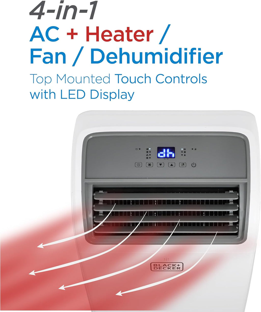 BLACK+DECKER Portable Air Conditioner with Heat. 14.000 BTU with 12.000 BTU Heating for Rooms Up To 700 Sq. Ft.. Portable AC with Follow Me Remote Control.