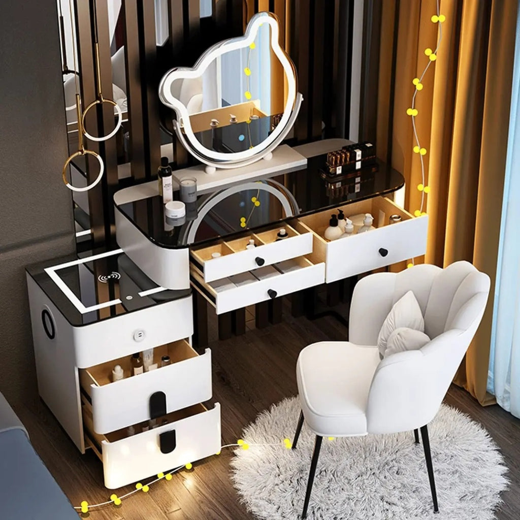 Makeup Vanity Desk Set. With 3 Color LED Lights Mirror. With Cushioned Stool. for Family Bedroom. for Her (120CM/47.2IN)