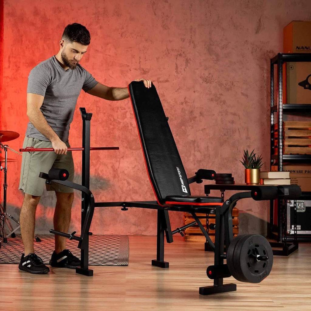 Hop-Sport HS-1055 Folding Reclining Weight Bench Complete Training Bench Dumbbell Stand Leg Trainer Multifunctional for Lying Developer with Butterfly