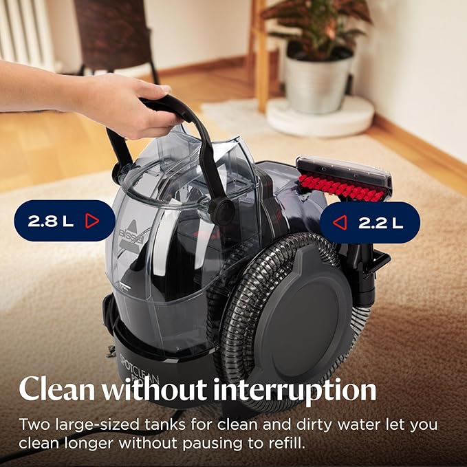BISSELL SpotClean Pro Portable Carpet & Upholstery Cleaner – 750W Deep Stain Remover for Pets, Spills, Sofa & Car, Large 2.8L Tank (1558E)