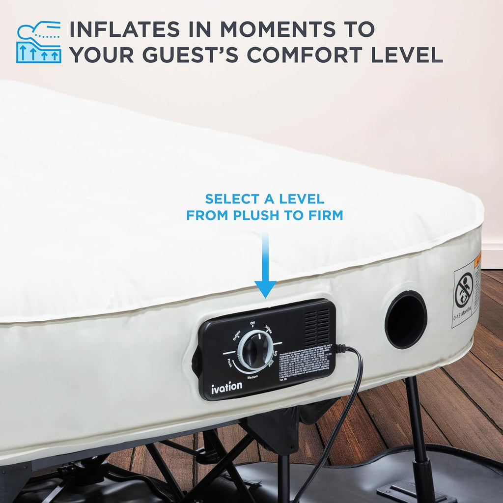 Ivation EZ-Bed Air Mattress with Frame & Rolling Case, Self Inflatable, Blow Up Bed Auto Shut-Off, Comfortable Surface AirBed, Best for Guest, Travel, Vacation, Camping