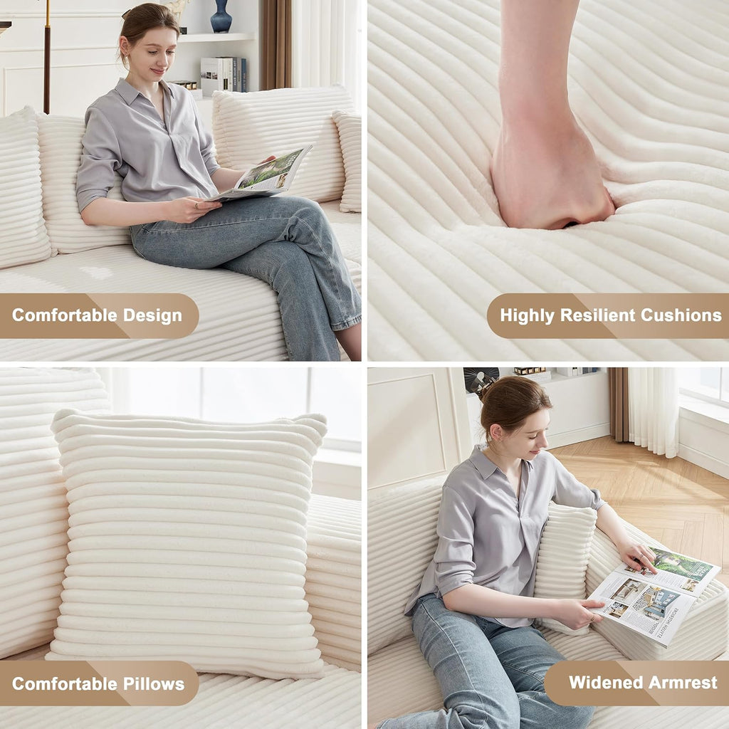 Cloud Sectional Sofa 110" with Chaise – Ultra Deep Seat, Fluffy Modular Couch, No-Assembly L-Shaped Beige Sofa for Cozy Living Rooms