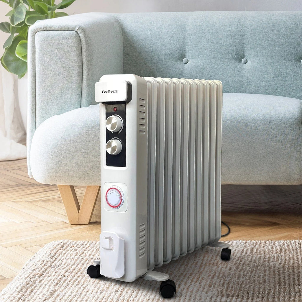 2500W 11 Fins Oil Filled Radiator Heater with Thermostat Control - White