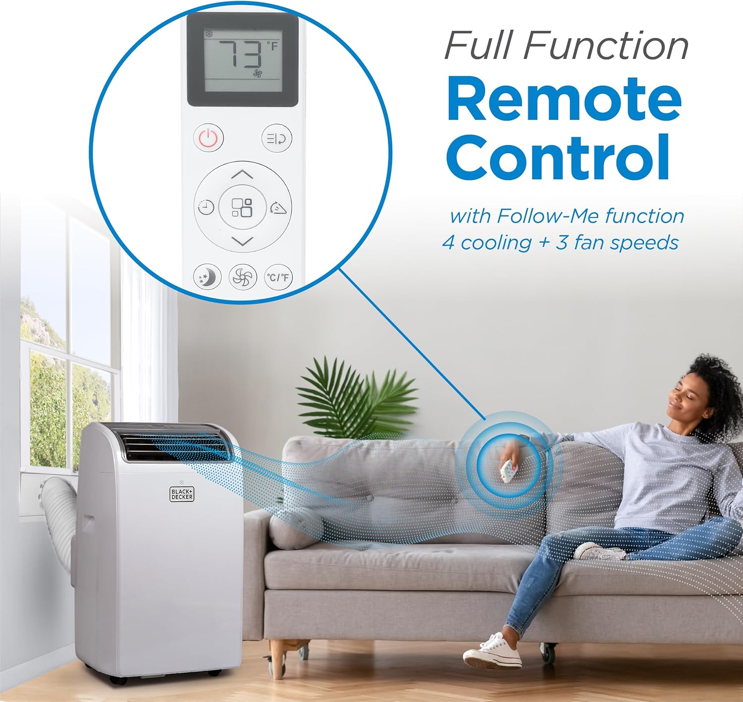 BLACK+DECKER Smart Portable Air Conditioner. 14.000 BTU for Rooms up to 700 Sq. Ft.. Smart Portable AC with Follow Me Remote and Window Kit.