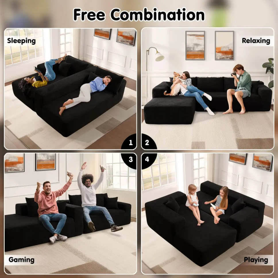 Ovios 106" Cloud Sectional Couch with L-Shape Chaise,Modern Modular Sofa with Deep Seat, Upholstered Couches for Living Room Bedroom,No Assembly Required