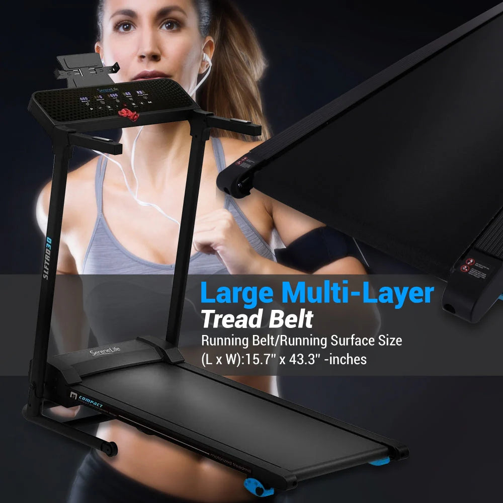 Folding Treadmill Electric Motorized Running Machine - 12 Pre-Set Program, 5 White Led Display & Mobile Phone/Tablet, Water Bottle Holder For Indoor Exercise