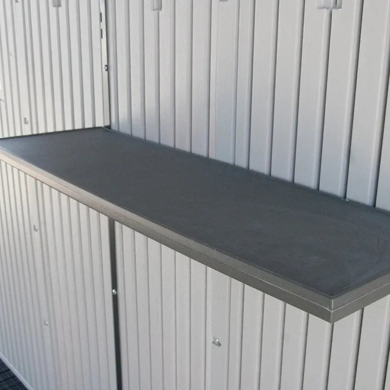 8' wide x 7' 4" deep plastic storage shed