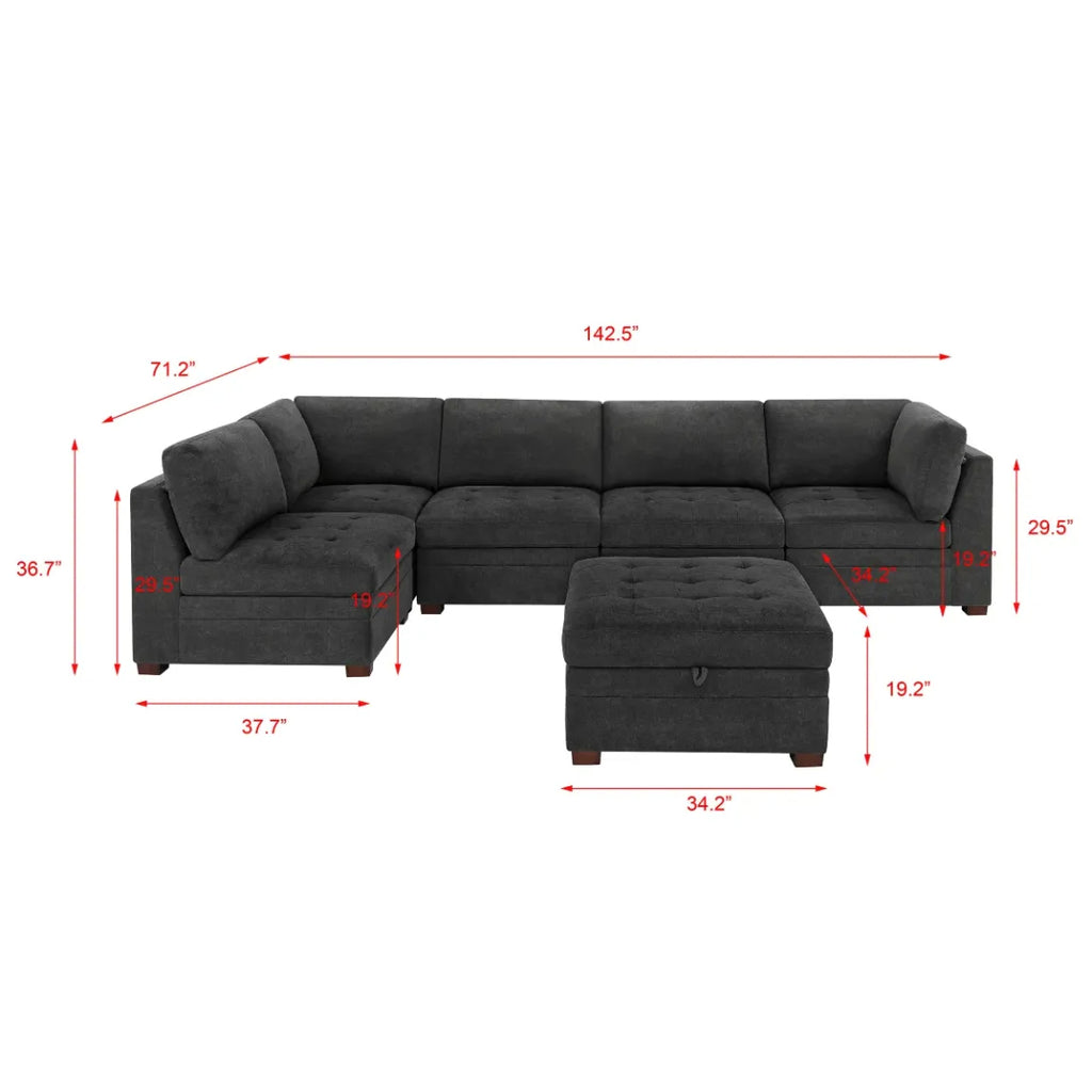 Thomasville Tisdale Modular Sectional 6-piece Beige/Gray with Storage Ottoman