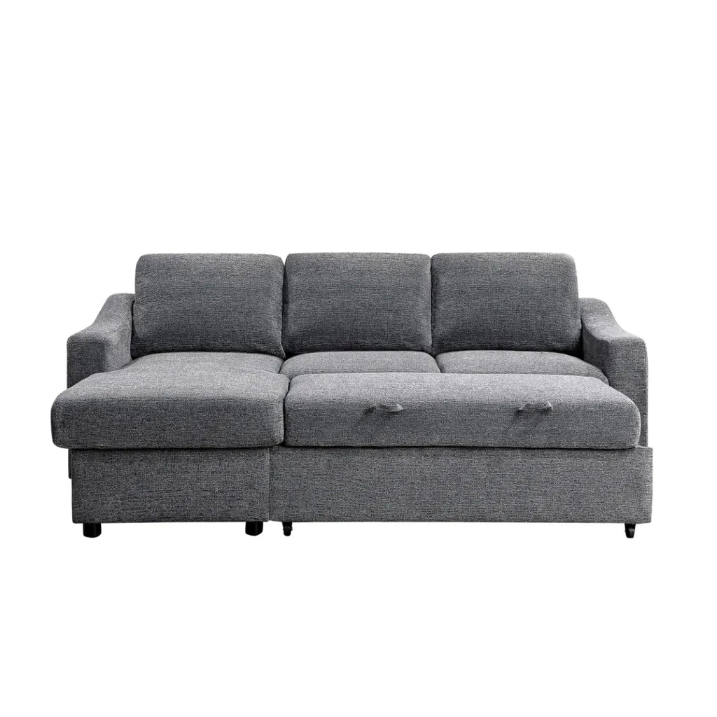 Coddle Aria Fabric Sleeper Sofa with Reversible Chaise and Storage, Beige/Gray