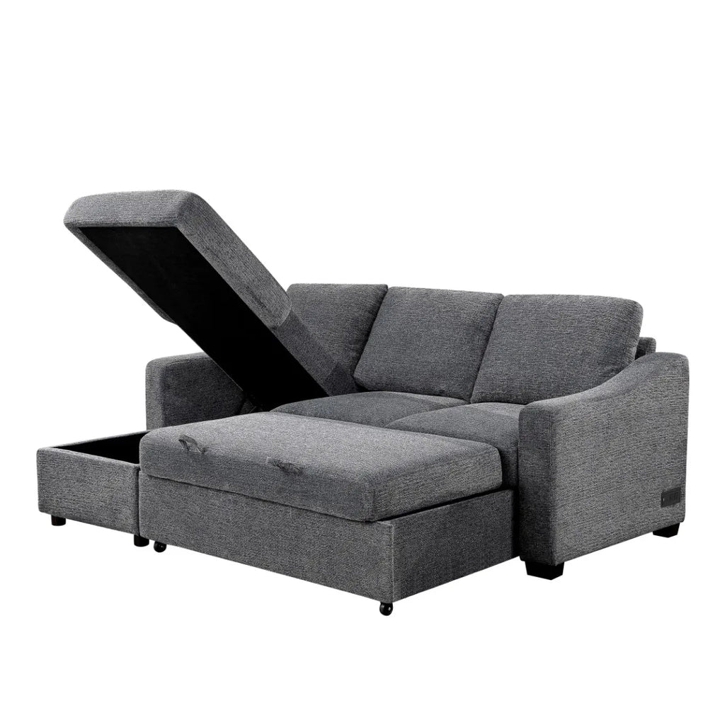 Coddle Aria Fabric Sleeper Sofa with Reversible Chaise and Storage, Beige/Gray