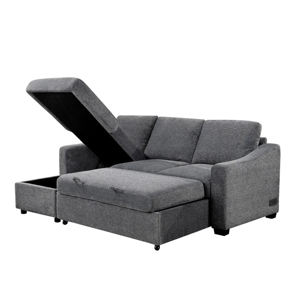 Coddle Aria Fabric Sleeper Sofa with Reversible Chaise and Storage, Beige/Gray