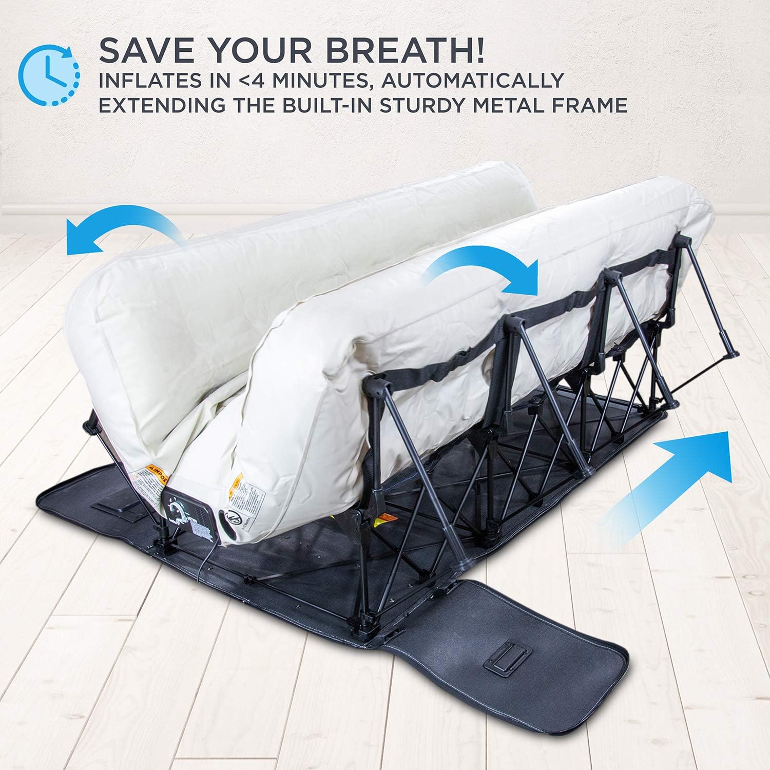Ivation EZ-Bed Air Mattress with Frame & Rolling Case, Self Inflatable, Blow Up Bed Auto Shut-Off, Comfortable Surface AirBed, Best for Guest, Travel, Vacation, Camping