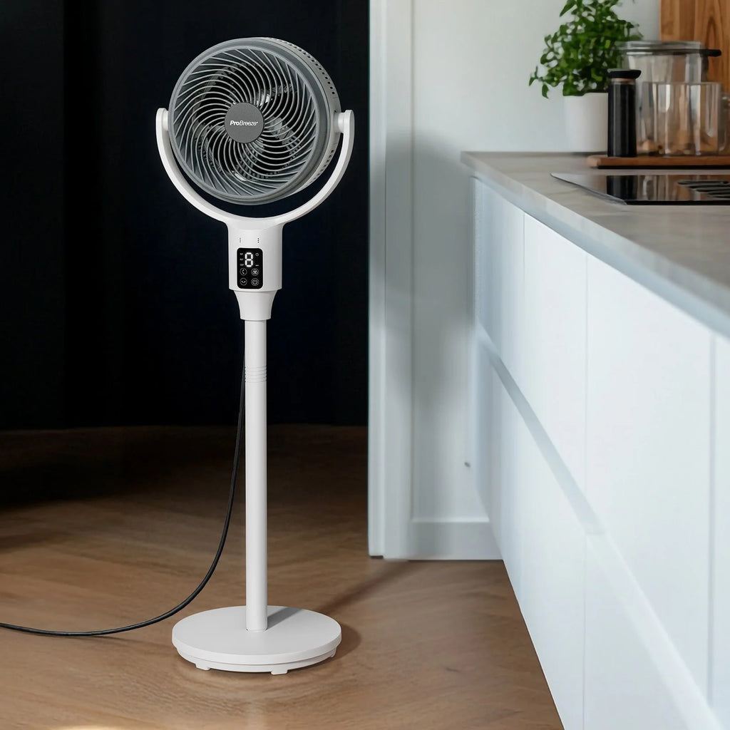 AirFlo™ 43" Hybrid Pedestal Fan - Ultra-Quiet Air Circulator - White/Grey