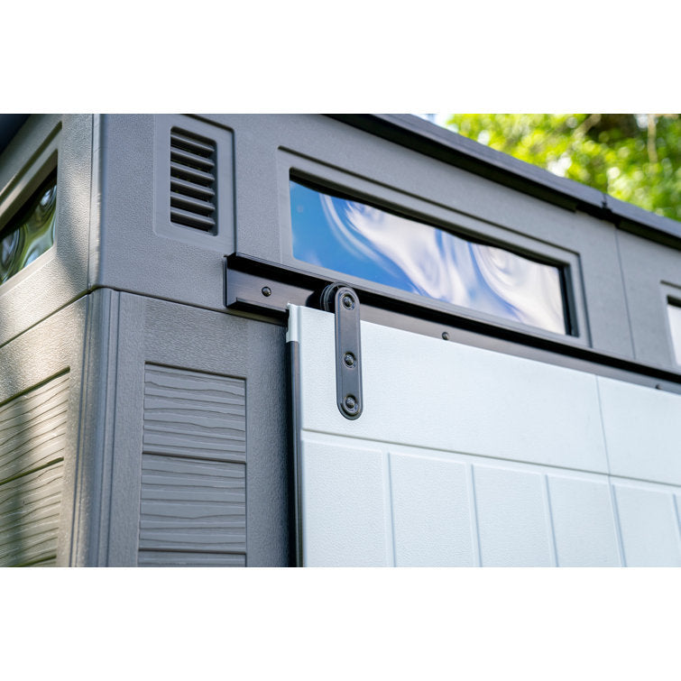 Suncast Modernist 10 ft. 9.5 in. W x 7 ft. 3.5 in. D Barn Door Resin Storage Shed