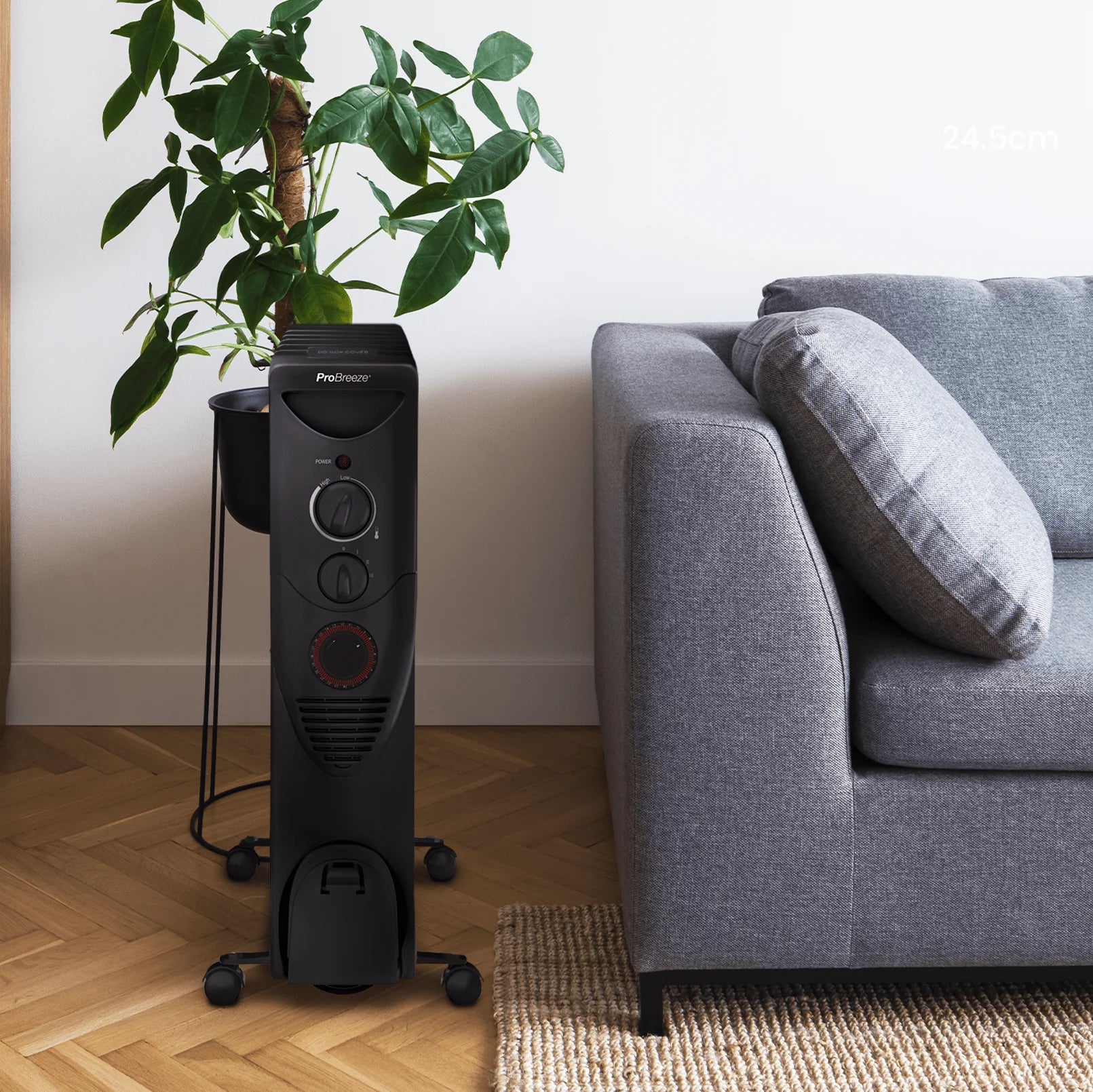 2500W Oil Filled Radiator Heater with 11 Fins - Black