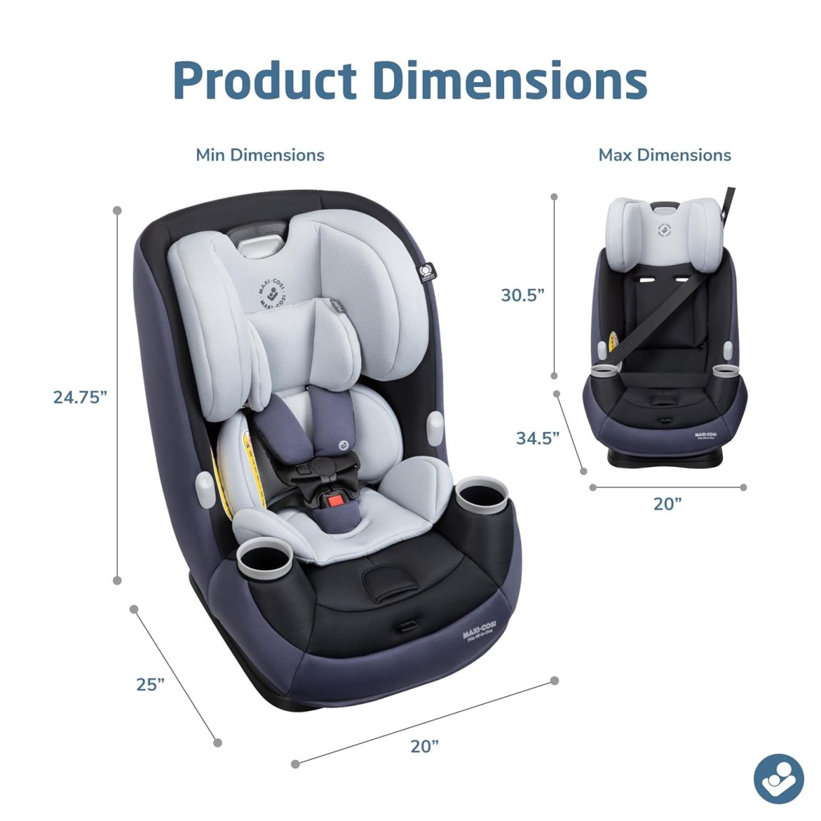 Maxi-Cosi Pria All-in-One Convertible Car Seat, Rear Facing Car Seat for Infants from 4-40 lbs, Forward Facing Car Seat up to 100 lbs in Booster Seat Mode, Midnight Slate