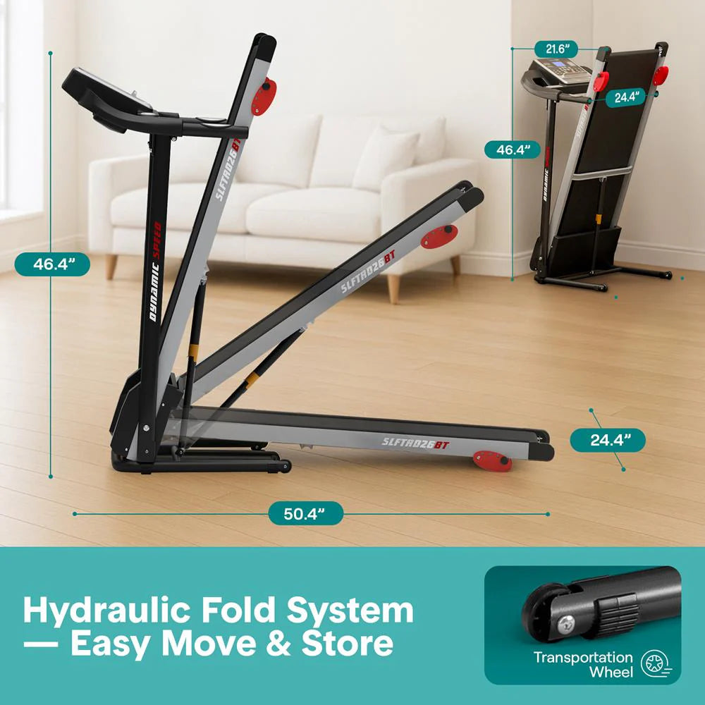 Folding Treadmill for Home Fitness, 6 MPH, 1HP Motor, 12 Programs, Bluetooth