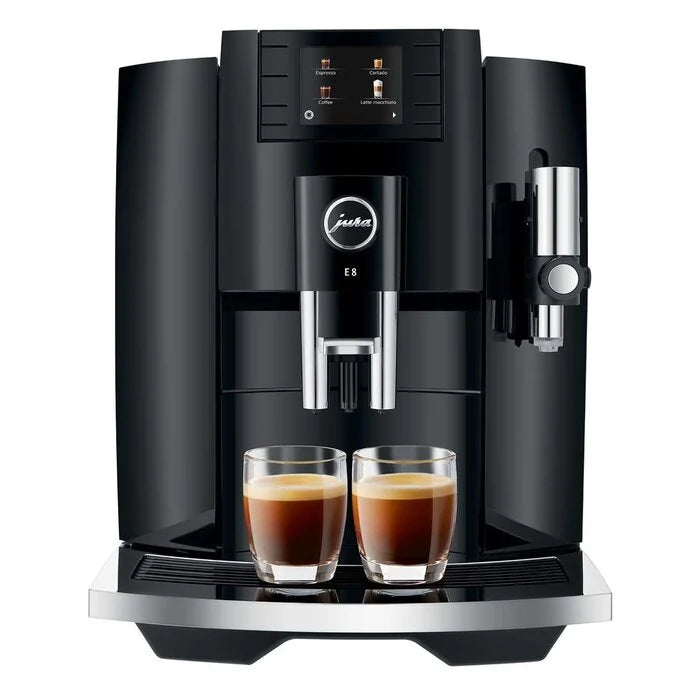 JURA E8 EC Automatic Bean-to-Cup Coffee Machine – Piano Black, Dark Grey & Titanium Grey, 17 Barista-Style Drinks at One Touch