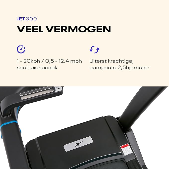 Reebok Jet 300 Bluetooth Treadmill – Smart Folding Running Machine with 2.5HP Motor, 15 Incline Levels & Fitness Tracking