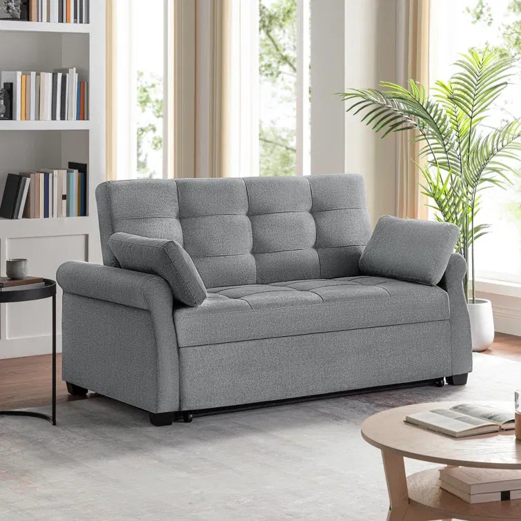Serta Sabrina 73" Queen Rolled Arm Tufted Back Convertible Sleeper Sofa with Cushions (Dark Gray)