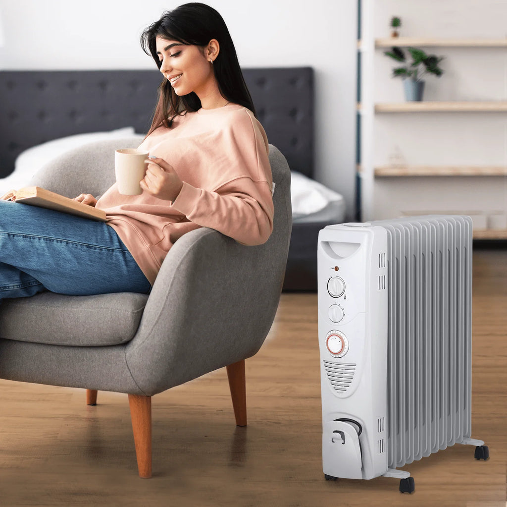 2500W Oil Filled Radiator Heater with 11 Fins - White