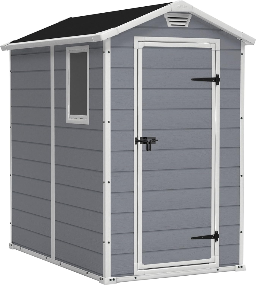 Keter Manor Outdoor Plastic Garden Storage Shed, Grey, 6 x 8 ft