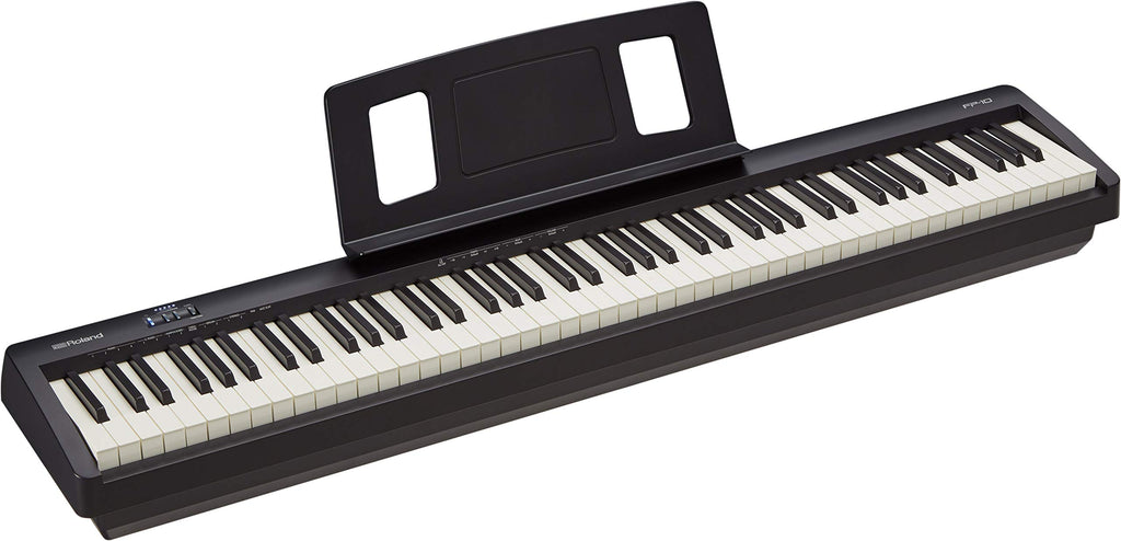 Roland FP-10 Digital Piano - Black Bundle with KSC-FP10 Stand, Bench, Sustain Pedal, Instructional Book, Online Lessons, Instructional DVD, and Austin Bazaar Polishing Cloth