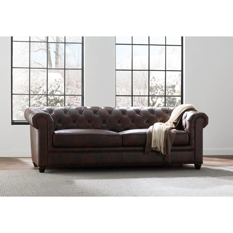 Owen 84” Genuine Leather Rolled Arm Chesterfield Sofa