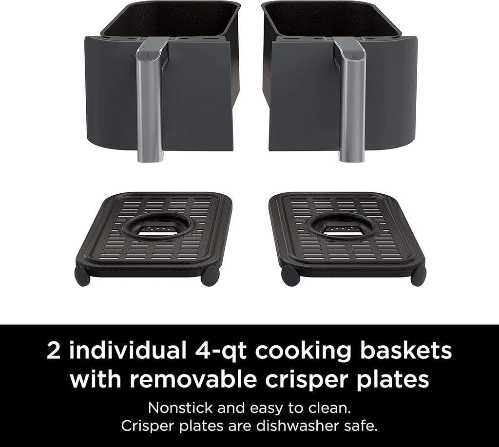 Ninja Foodi Dual Zone Digital Hot Air Fryer - 6-in-1, 2 Compartments, 6.2L, 7.6L, 9.5L – Non-Stick, Dishwasher Safe, Black AF300EU