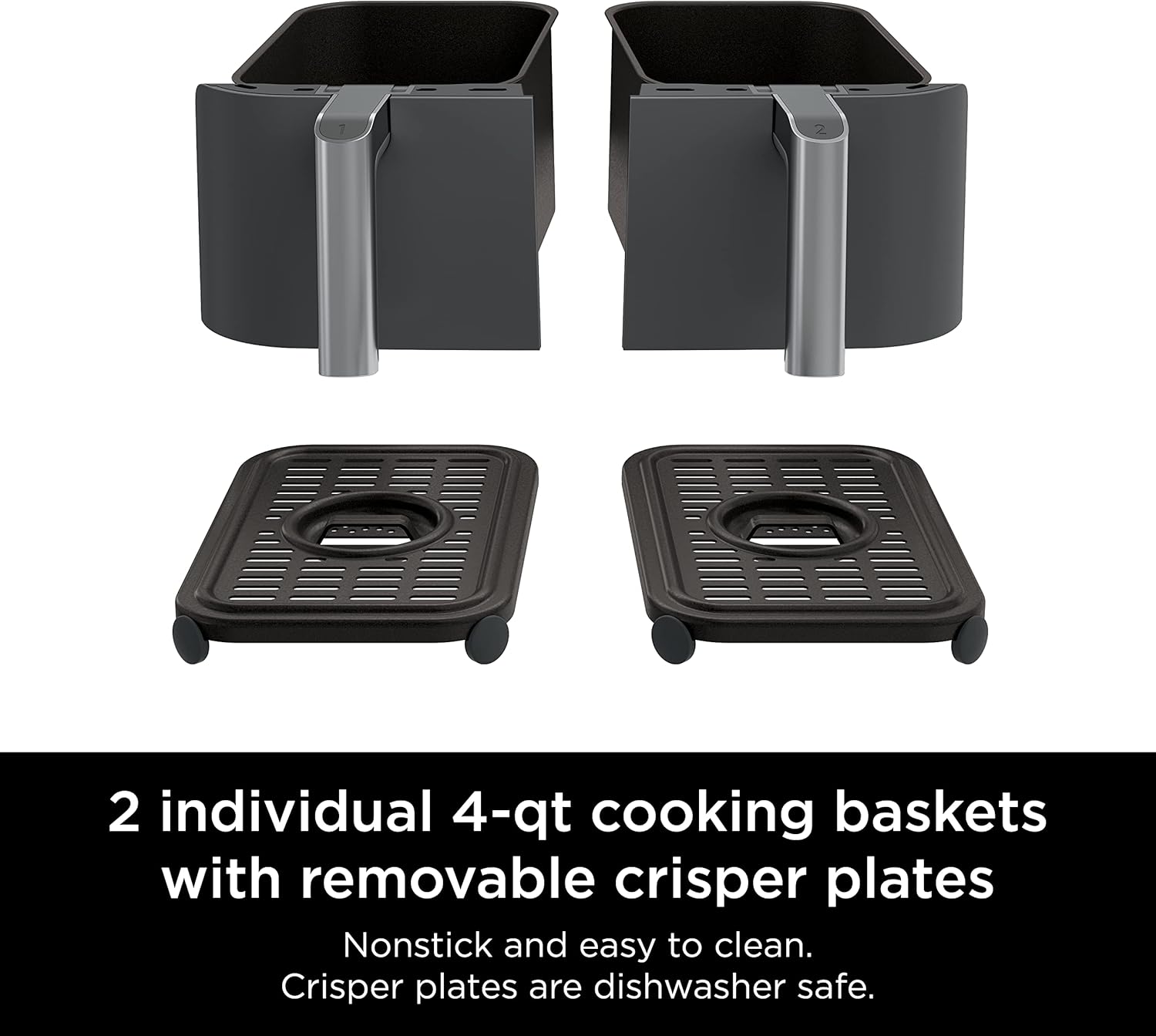 Ninja Foodi Dual Zone Digital Hot Air Fryer - 6-in-1, 2 Compartments, 6.2L, 7.6L, 9.5L – Non-Stick, Dishwasher Safe, Black AF300EU