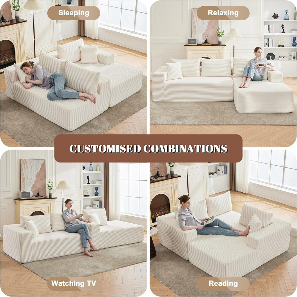 Cloud Sectional Sofa 110" with Chaise – Ultra Deep Seat, Fluffy Modular Couch, No-Assembly L-Shaped Beige Sofa for Cozy Living Rooms