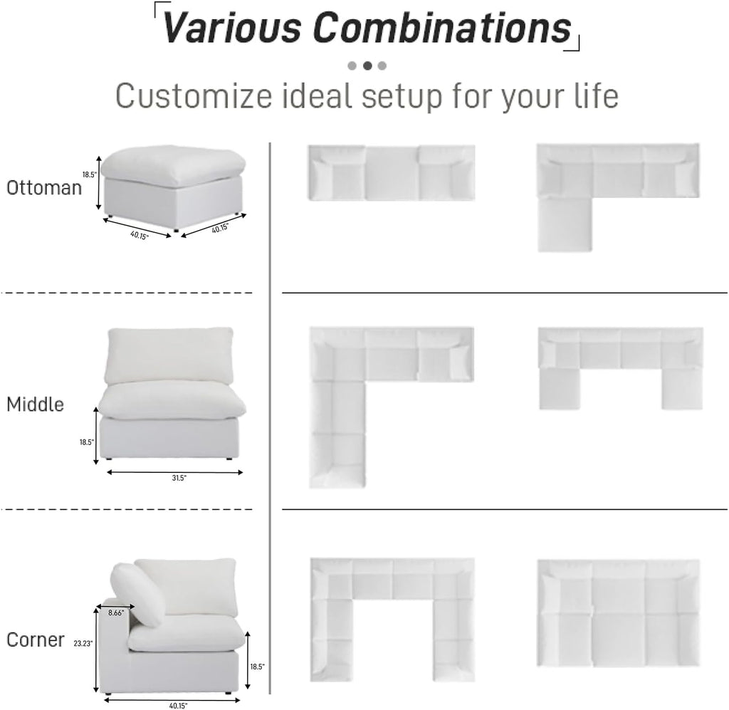 160.6" Cloud Modular Sectional Sofa with Storage Ottomans, V Shaped Minimalist Sofa Couch, Convertible Couch Deep Seat for Living Room Sets,Covers Washable&Replaceable
