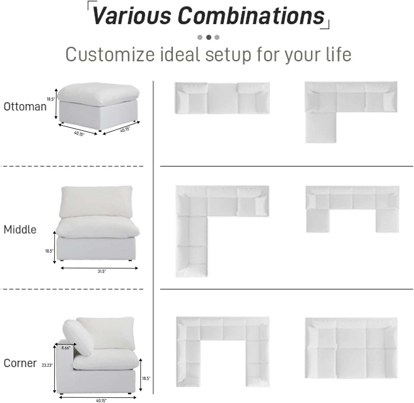 160.6" Cloud Modular Sectional Sofa with Storage Ottomans, V Shaped Minimalist Sofa Couch, Convertible Couch Deep Seat for Living Room Sets,Covers Washable&Replaceable