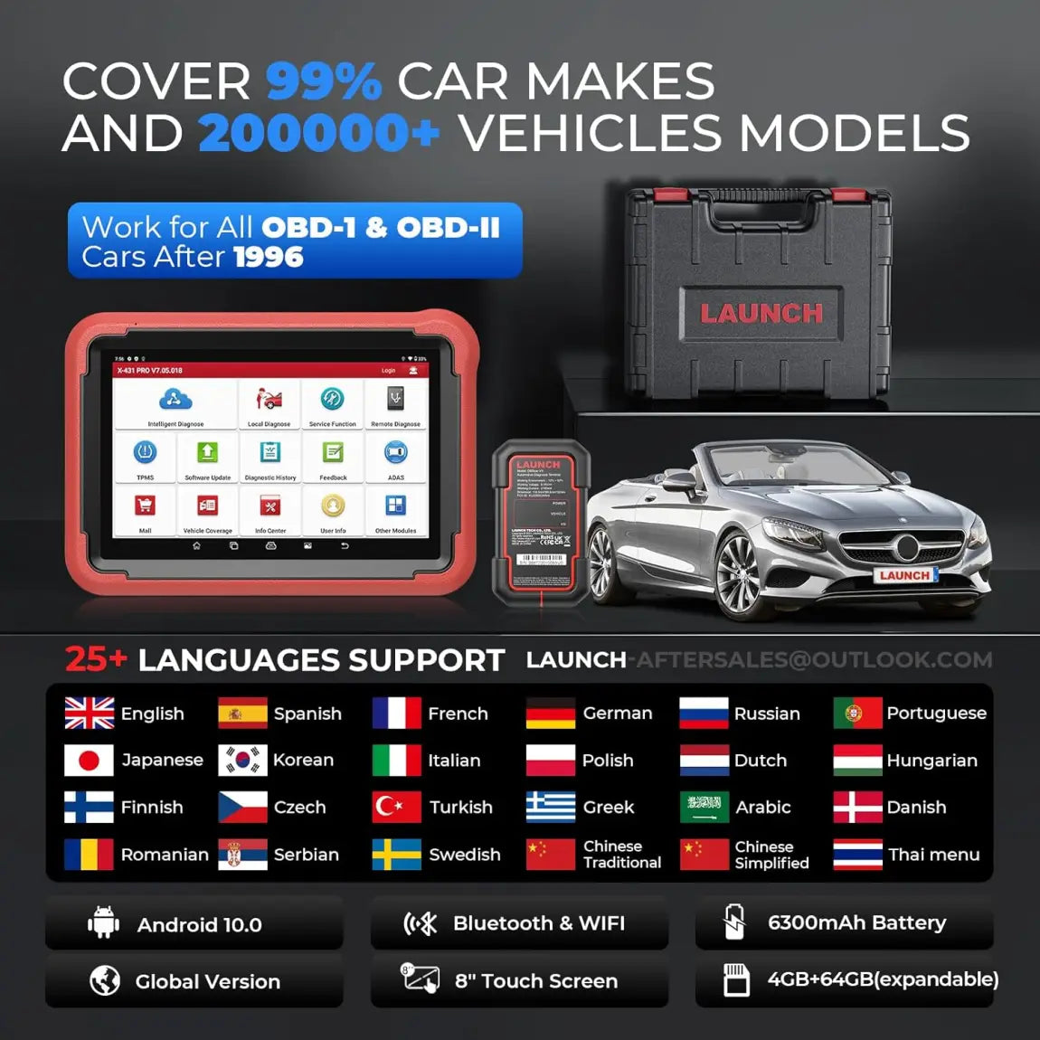 Launch X431 V+ 5.0 Scan Tool with CANFD 2025 Connector, 37 Reset and OE Level Diagnostics