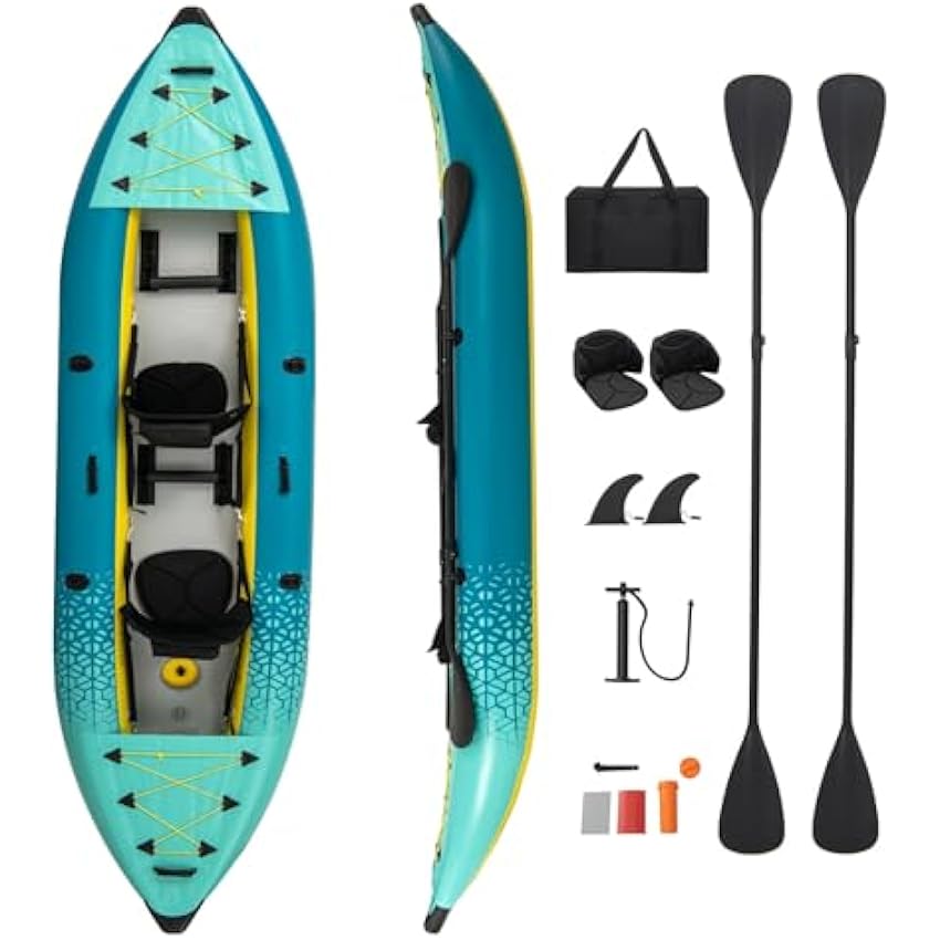 S AFSTAR Inflatable Kayak, 2 Person Canoe with 507 lbs Capacity, Drop-Stitch Floor, All Accessories & Carry Bag, 12.5 ft Large Sit in Tandem Kayak for Fishing, Camping & Exploring for Adults