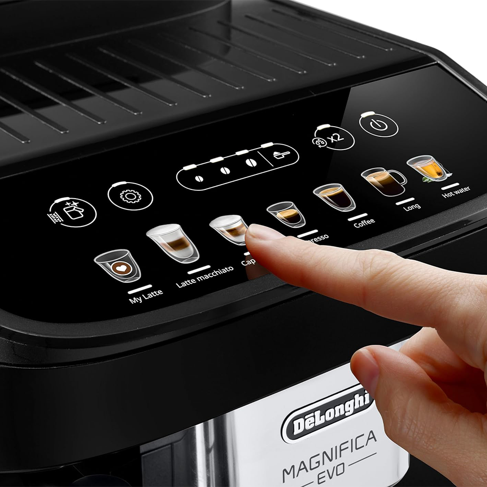 De'Longhi Magnifica Evo ECAM 292.81.B Fully Automatic Coffee Machine with LatteCrema Milk System, 7 Direct Selection Buttons for Cappuccino, Espresso and Other Coffee Specialities, 2-Cup Function