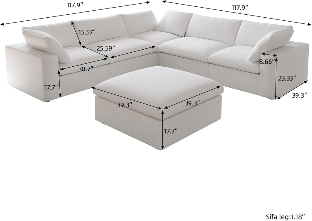 160.6" Cloud Modular Sectional Sofa with Storage Ottomans, V Shaped Minimalist Sofa Couch, Convertible Couch Deep Seat for Living Room Sets,Covers Washable&Replaceable