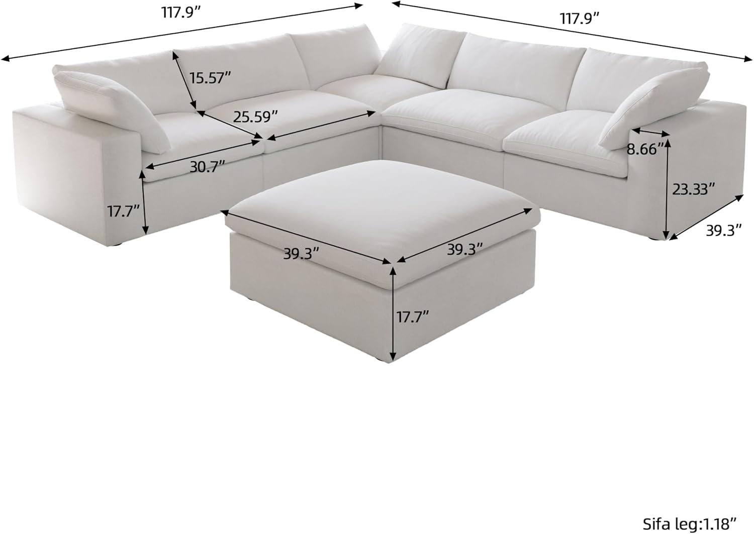 160.6" Cloud Modular Sectional Sofa with Storage Ottomans, V Shaped Minimalist Sofa Couch, Convertible Couch Deep Seat for Living Room Sets,Covers Washable&Replaceable