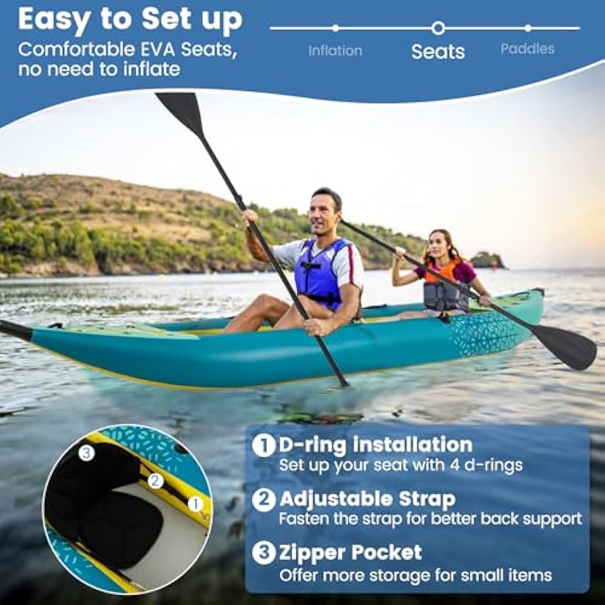 S AFSTAR Inflatable Kayak, 2 Person Canoe with 507 lbs Capacity, Drop-Stitch Floor, All Accessories & Carry Bag, 12.5 ft Large Sit in Tandem Kayak for Fishing, Camping & Exploring for Adults