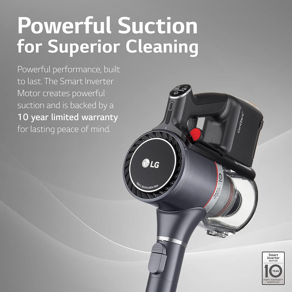 LG CordZero Cordless Stick Vacuum Cleaner, 2 Batteries [10 Year Motor Warranty] Powerful Cleaning for Carpet, Floor, Hardwood, Pet Hair, Furniture, Dust, Lightweight, High-Capacity Dust Bin, A927