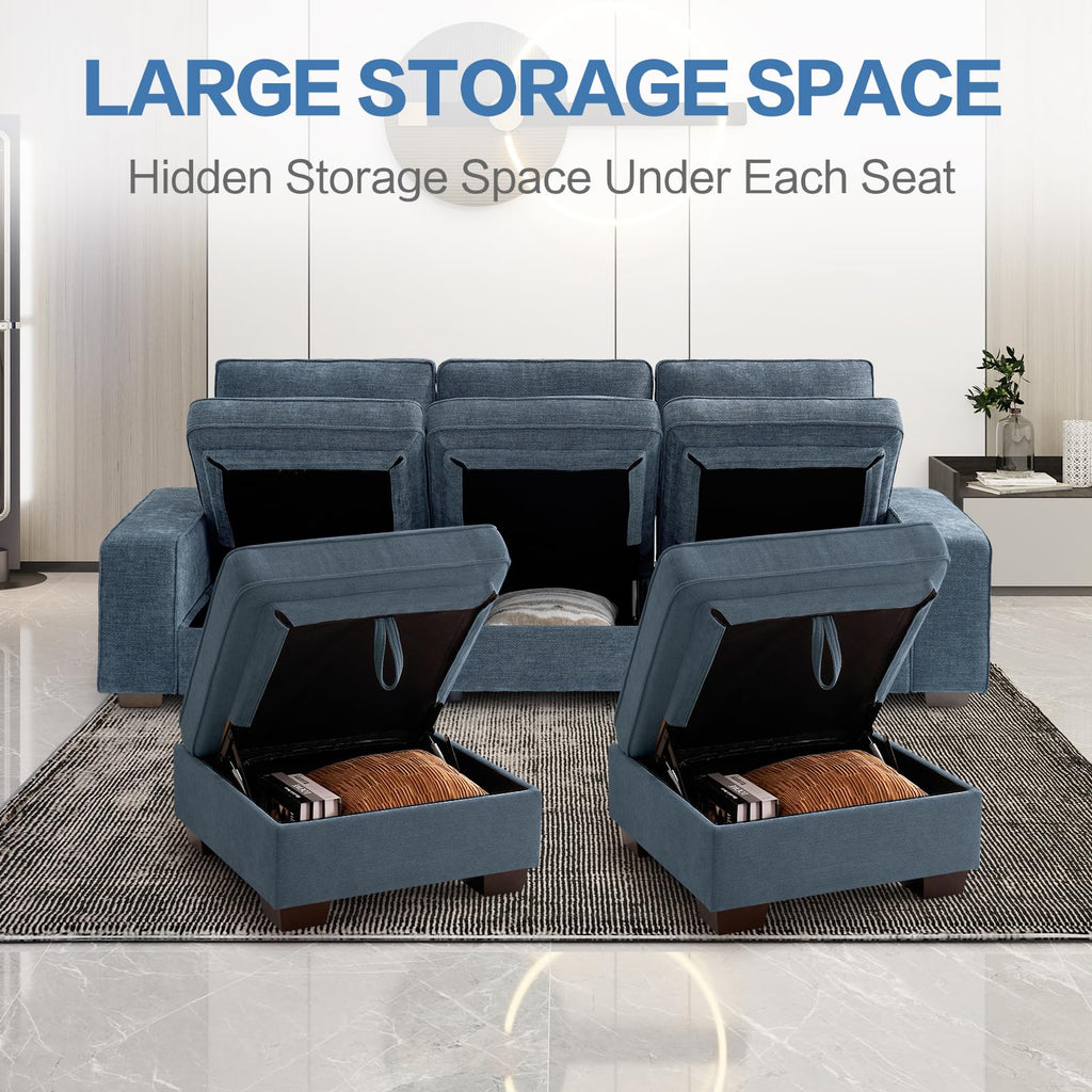 TEKAMON 100" Modular Sectional Sofa with Seats Storage, L Shaped Couch with Movable Ottoman, Chenille Fabric Couch for Living Room, Office, Apart W/Deep Seat, USB Charging,Removable Cover