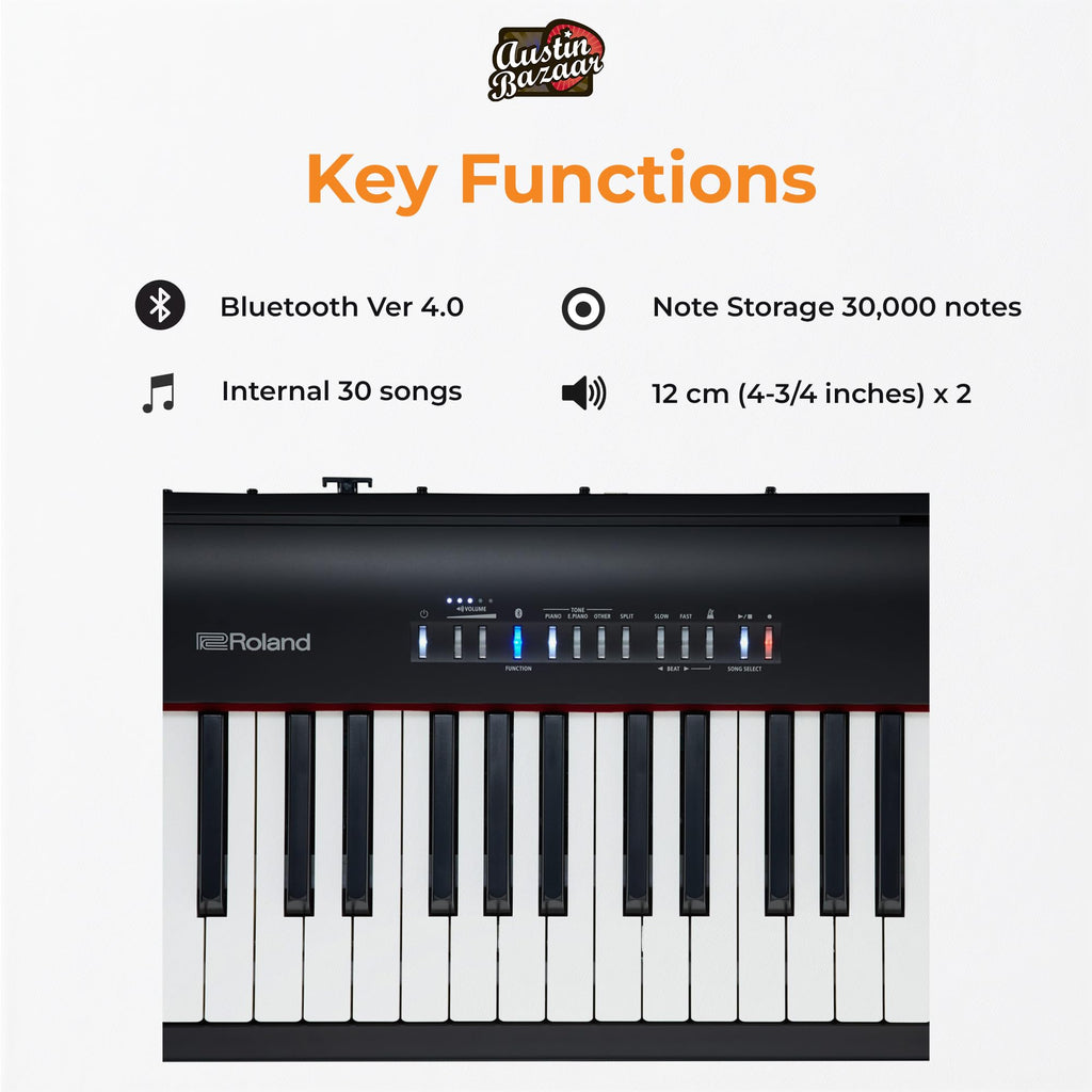 Roland FP-10 Digital Piano - Black Bundle with KSC-FP10 Stand, Bench, Sustain Pedal, Instructional Book, Online Lessons, Instructional DVD, and Austin Bazaar Polishing Cloth