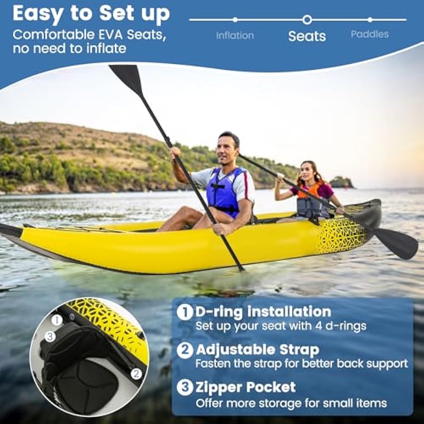 S AFSTAR Inflatable Kayak, 2 Person Canoe with 507 lbs Capacity, Drop-Stitch Floor, All Accessories & Carry Bag, 12.5 ft Large Sit in Tandem Kayak for Fishing, Camping & Exploring for Adults