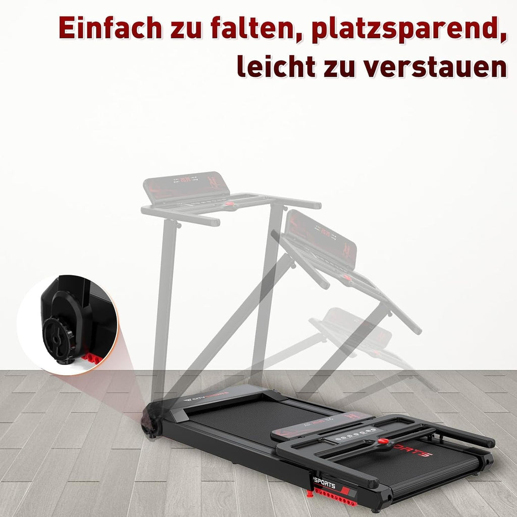 CITYSPORTS Elektrische Loopband, Opvouwbare Loopband voor Thuis tot 12 km/u, met LED Display, APP en 360° Tablet Houder, Compacte Wandelband voor Thuis en Kantoor
