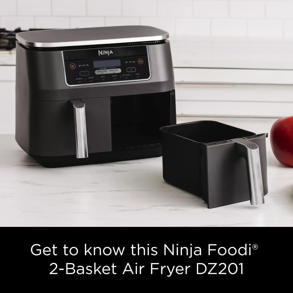 Ninja Foodi Dual Zone Digital Hot Air Fryer - 6-in-1, 2 Compartments, 6.2L, 7.6L, 9.5L – Non-Stick, Dishwasher Safe, Black AF300EU