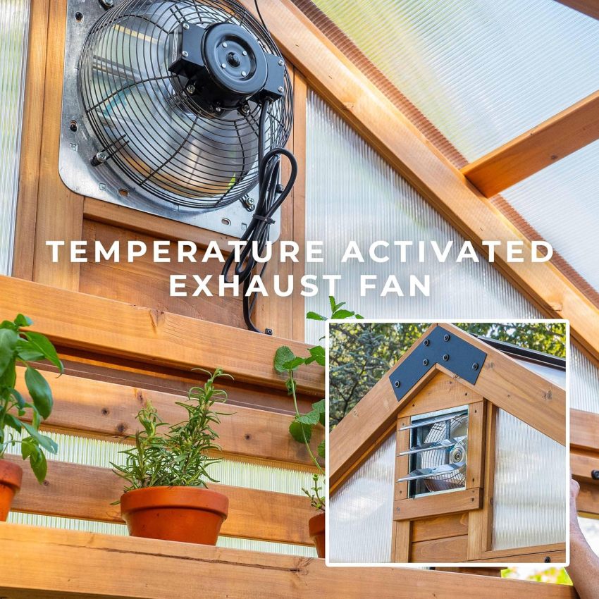 Backyard Discovery Bellerose Traditional Wood Greenhouse, All Cedar, Exterior and Interior Hose Hook-up, PowerPort, Foldable Shelves, Passive and Active Ventilation