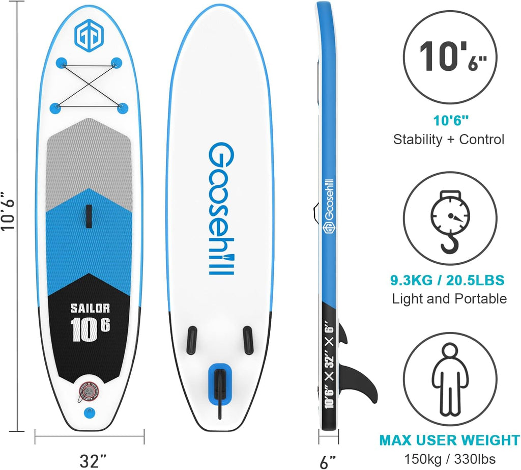 Goosehill Inflatable Stand Up Paddle Board, Premium SUP Package, 10' Long 32" Wide 6" Thick, Patterns Open for Customization